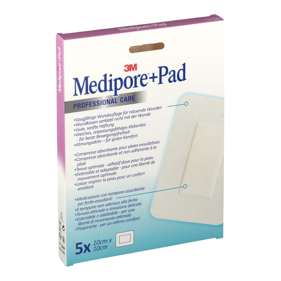 Medicazione sterile Medipore+Pad 10x10cm, confezione da 5