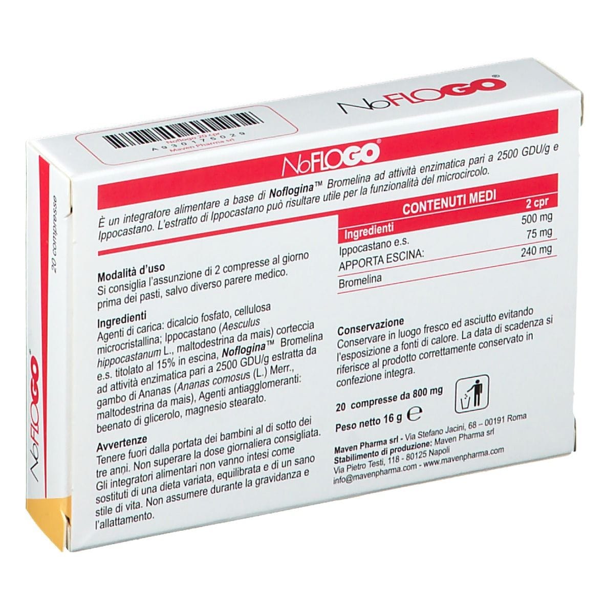 Integratore Noflogo per microcircolo, 20 compresse