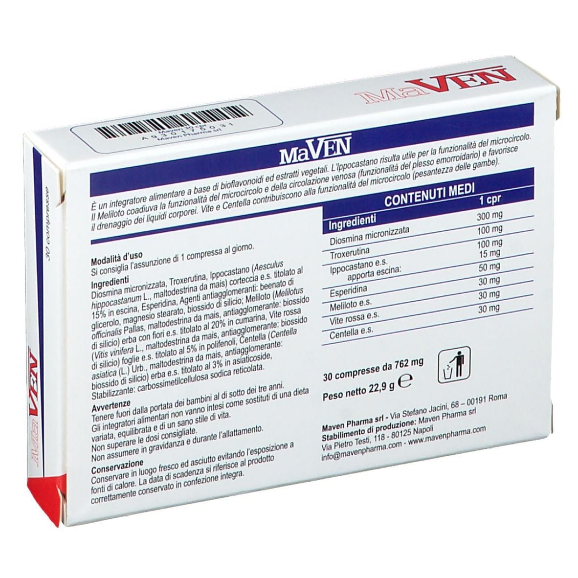 Integratore Maven per microcircolo ed equilibrio idrico, 30 cpr