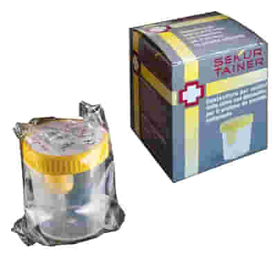 CONTENITORE PER URINA SEKUR TRAINER CON TAPPO A VITE E SONDA PER PRELIEVO DA PROVETTA SOTTOVUOTO 120ML