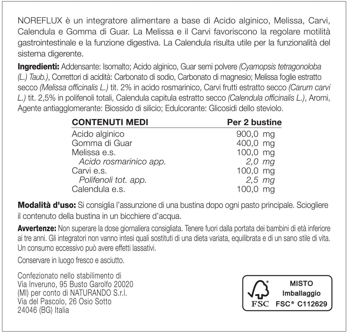 Integratore Noreflux con Alginato e Melissa, 20 Bustine