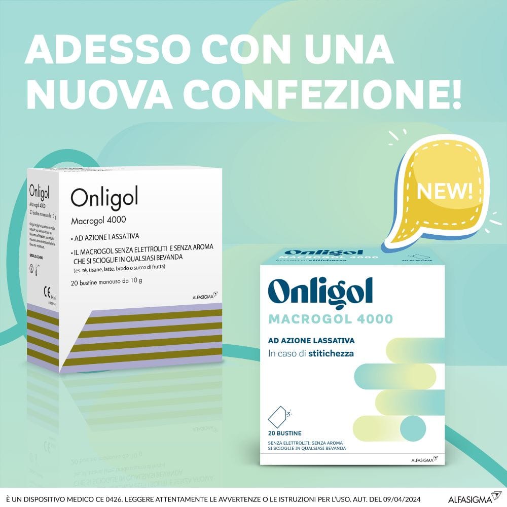 Integratore Onligol Macrogol 4000 per la stipsi, 20 bustine