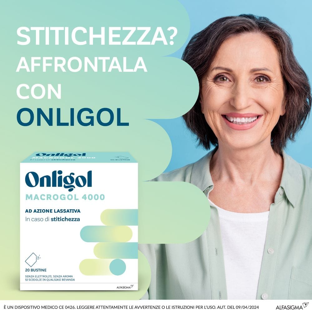 Integratore Onligol Macrogol 4000 per la stipsi, 20 bustine