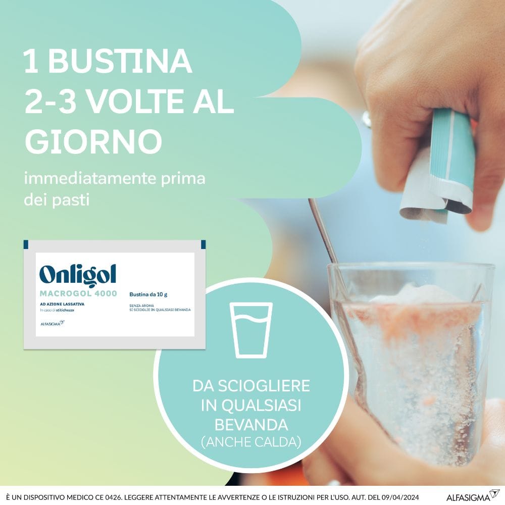 Integratore Onligol Macrogol 4000 per la stipsi, 20 bustine