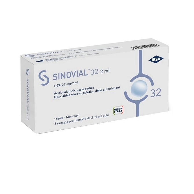Siringa Intra Articolare Sinovial 32 Acido Ialuronico 1,6% 32 Mg/2 Ml 1 Fs + Ago Gauge 21 3 Pezzi