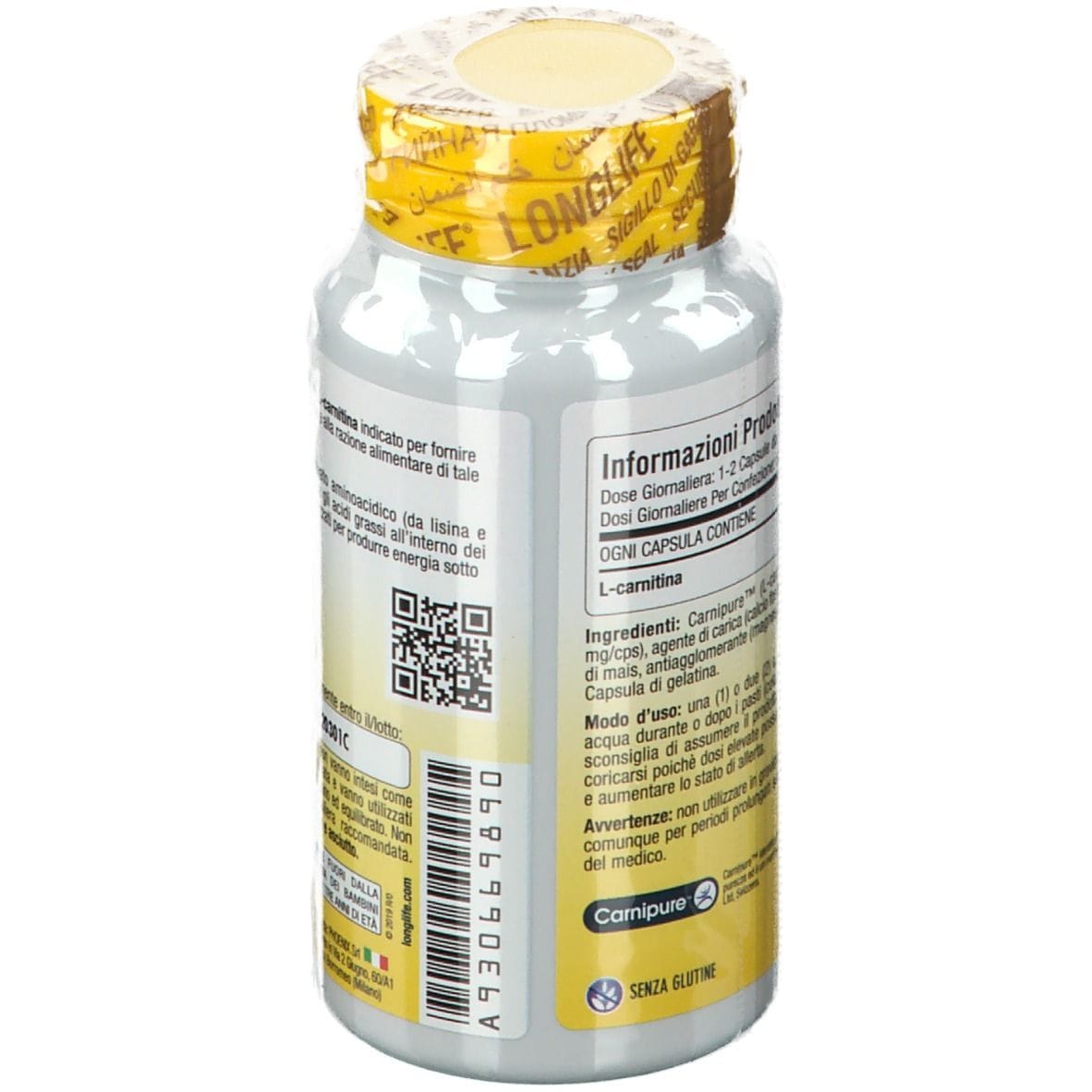 LONGLIFE L-CARNITINE 60 CAPSULE DI GELATINA DA 960 MG