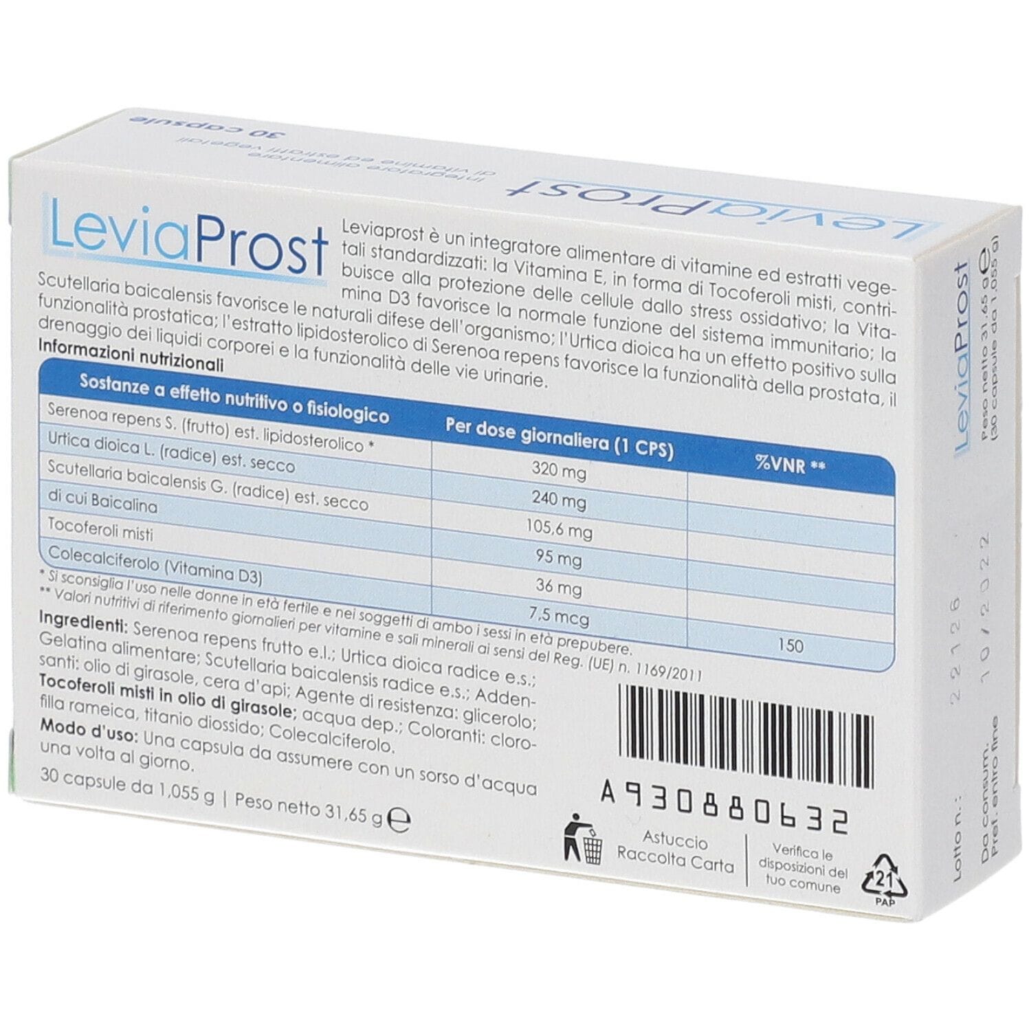 Integratore Leviaprost Enfarma per la prostata, 30 capsule