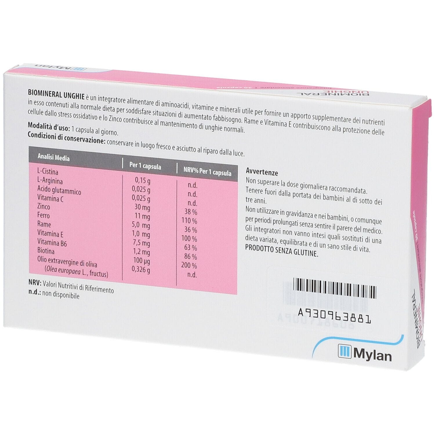 BIOMINERAL UNGHIE 30 CAPSULE TAGLIO PREZZO