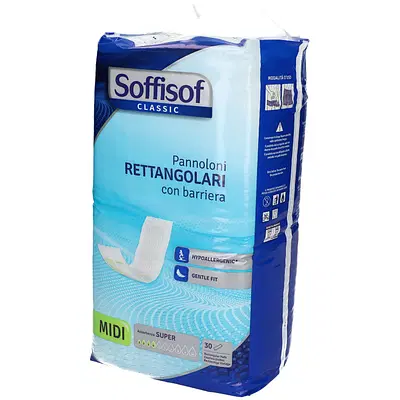 PANNOLONE RETTENGOLARE SOFFISOF CLASSIC CON BARRIERA 30 PEZZI PANNOLONE RETTENGOLARE SOFFISOF CLASSIC CON BARRIERA 30 PEZZI