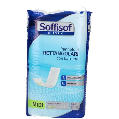 PANNOLONE RETTENGOLARE SOFFISOF CLASSIC CON BARRIERA 30 PEZZI PANNOLONE RETTENGOLARE SOFFISOF CLASSIC CON BARRIERA 30 PEZZI