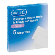 ALVITA GARZA COMPRESSA ADESIVA STERILE IN TESSUTO NON TESSUTO ESTENSIBILE BIANCO 10X6CM 5 PEZZI