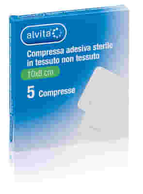 ALVITA GARZA COMPRESSA ADESIVA STERILE IN TESSUTO NON TESSUTO ESTENSIBILE BIANCO 10X8CM 5 PEZZI
