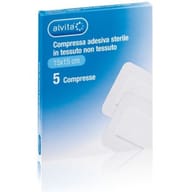 ALVITA GARZA COMPRESSA ADESIVA STERILE IN TESSUTO NON TESSUTO ESTENSIBILE BIANCO 15X15CM 5 PEZZI