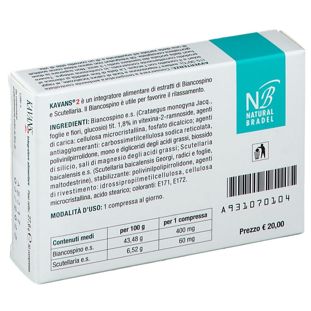 Integratore Kavans 2 per sonno e relax, 30 compresse