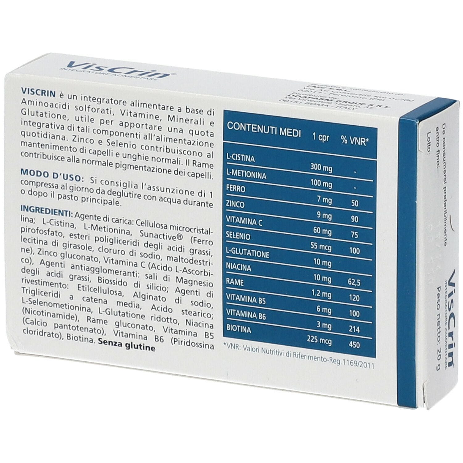 Integratore Viscrin per capelli e unghie sani, 20 compresse