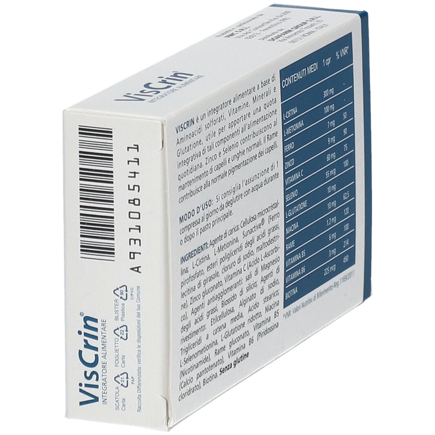 Integratore Viscrin per capelli e unghie sani, 20 compresse