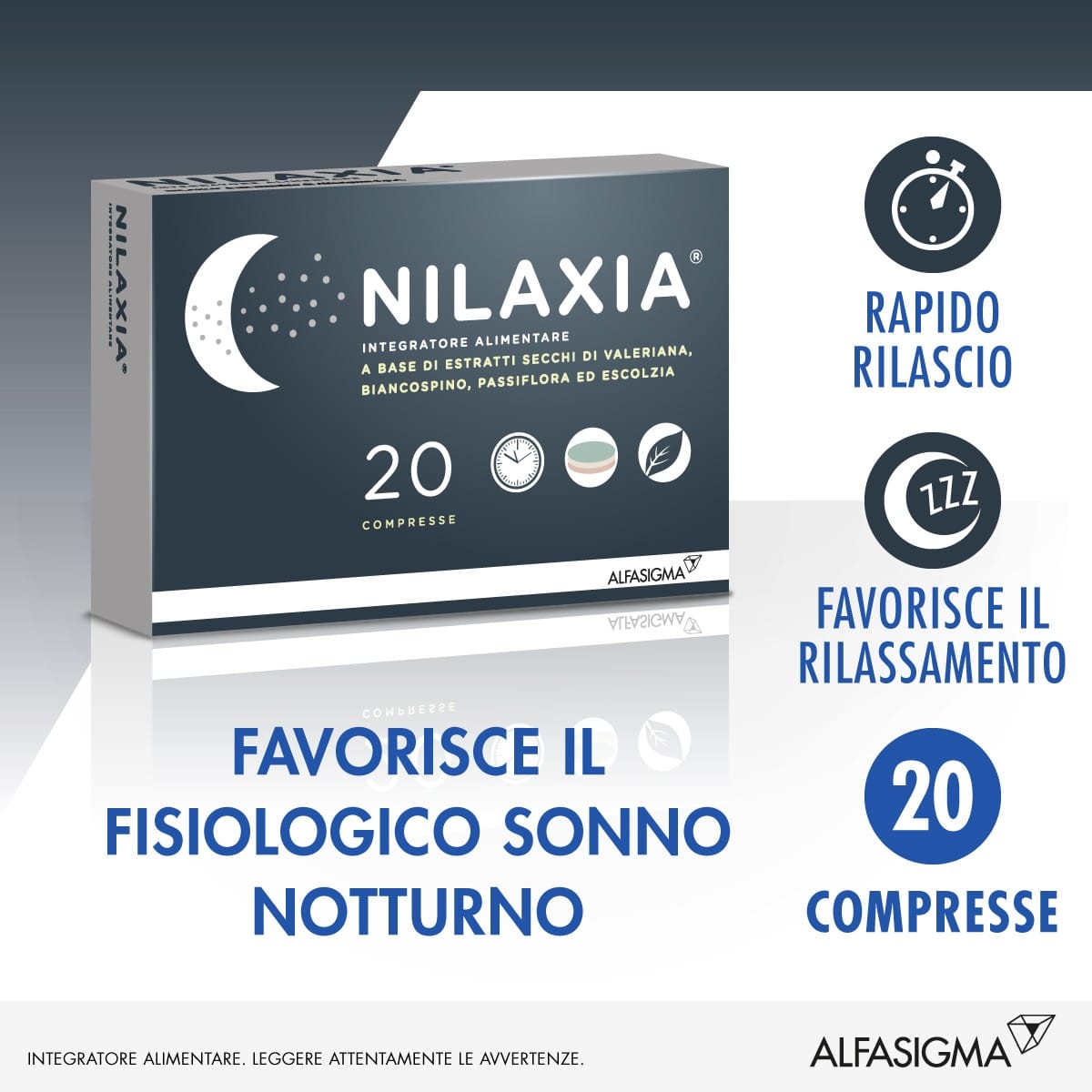 Integratore Nilaxia per dormire, 20 compresse rilascio rapido