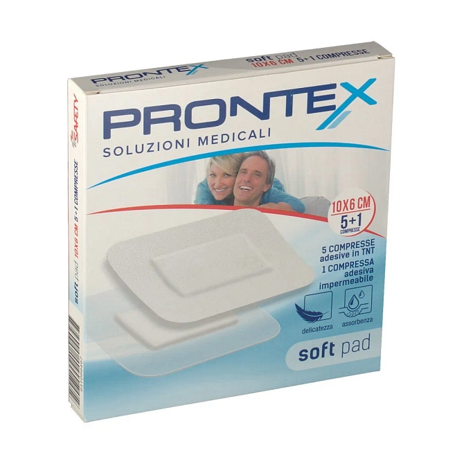 Garza Compressa Prontex Soft Pad 10 X6 Cm 6 Pezzi (5 Tnt + 1 Impermeabile Aqua Pad)