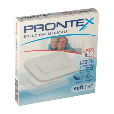 GARZA COMPRESSA PRONTEX SOFT PAD 10X6 CM 6 PEZZI (5 TNT + 1 IMPERMEABILE AQUA PAD) GARZA COMPRESSA PRONTEX SOFT PAD 10X6 CM 6 PEZZI (5 TNT + 1 IMPERMEABILE AQUA PAD)