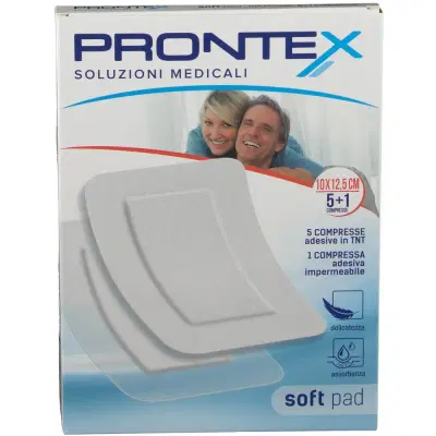 GARZA COMPRESSA PRONTEX SOFT PAD 10X12,5 6 PEZZI (5 TNT + 1 IMPERMEABILE AQUA PAD) GARZA COMPRESSA PRONTEX SOFT PAD 10X12,5 6 PEZZI (5 TNT + 1 IMPERMEABILE AQUA PAD)
