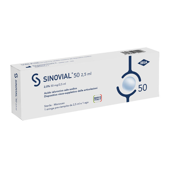 Siringa Intra Articolare Sinovial 50 Acido Ialuronico Sale Sodico 2% 50 Mg/2,5 Ml 2,5 Ml + Ago 21 Gauge