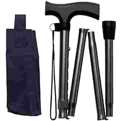 BASTONE DA PASSEGGIO PIEGHEVOLE IN 2 SET: CANNA LEGA NERO IMPUGNATURA BIMATERIA ANATOMICA COFANETTO