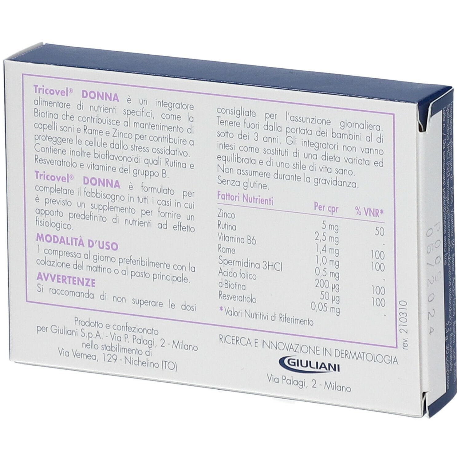 TRICOVEL DONNA INTEGRATORE ALIMENTARE CON NUTRIENTI SPECIFICI PER CAPELLI 30 COMPRESSE