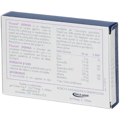 TRICOVEL DONNA INTEGRATORE ALIMENTARE CON NUTRIENTI SPECIFICI PER CAPELLI 30 COMPRESSE TRICOVEL DONNA INTEGRATORE ALIMENTARE CON NUTRIENTI SPECIFICI PER CAPELLI 30 COMPRESSE