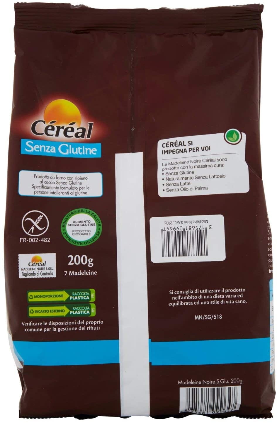 Merendine senza glutine Cereal Madeleine Noire 200g