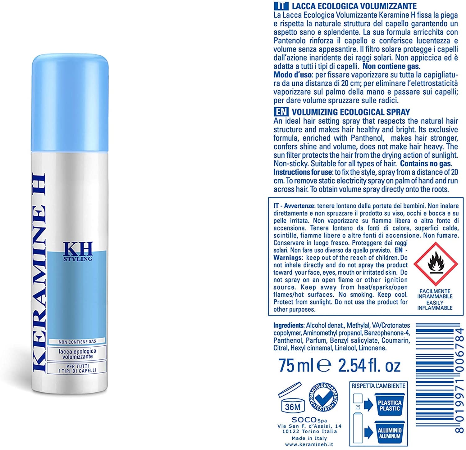 Lacca ecologica Keramine H volumizzante con pantenolo, 75ml