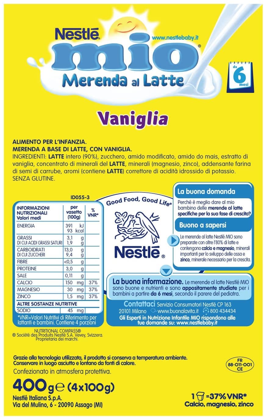 Nestlé Mio Merenda al Latte con Vaniglia, 4x100g