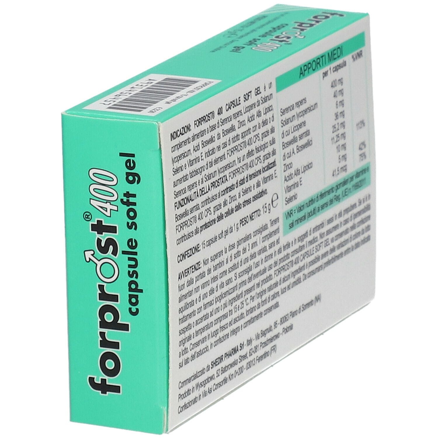 Integratore Forprost 400 per la prostata, 15 capsule molli