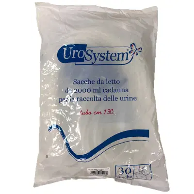 SACCA DI DRENAGGIO DA LETTO PER INCONTINENZA UROSYSTEM TUBO 130 CM SENZA SCARICO 30 PEZZI SACCA DI DRENAGGIO DA LETTO PER INCONTINENZA UROSYSTEM TUBO 130 CM SENZA SCARICO 30 PEZZI