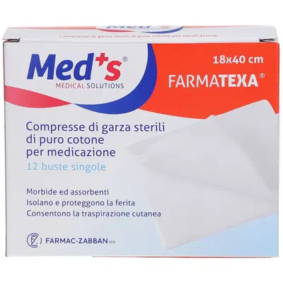 GARZA COMPRESSA MEDS FARMATEXA 12/8 18X40CM 12 PEZZI GARZA COMPRESSA MEDS FARMATEXA 12/8 18X40CM 12 PEZZI