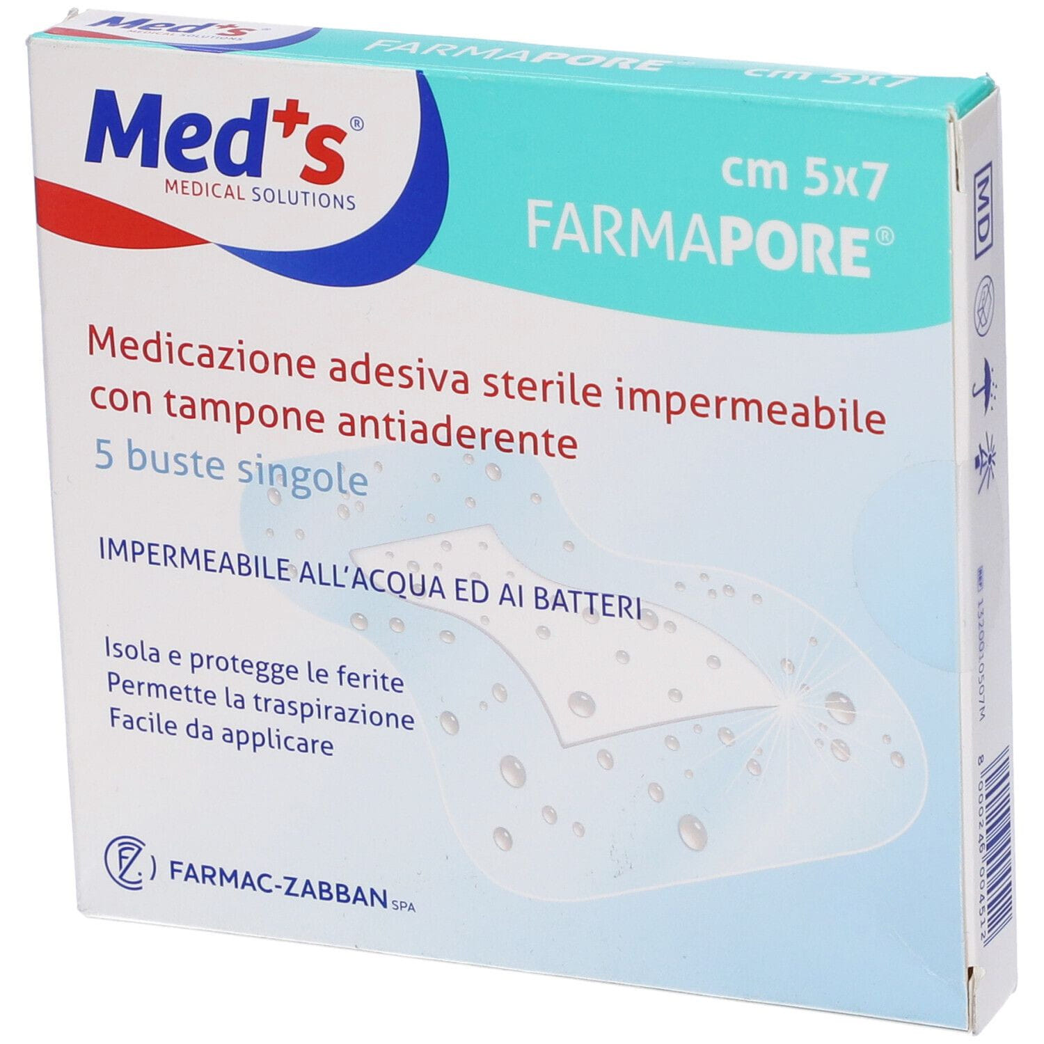 MEDICAZIONE MEDS PORE ADESIVA IMPERMEABILE 5X7CM 5 PEZZI