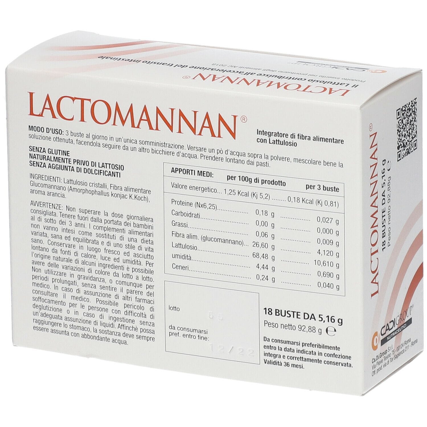 Integratore Lactomannan con lattulosio e glucomannano, 18 bustine