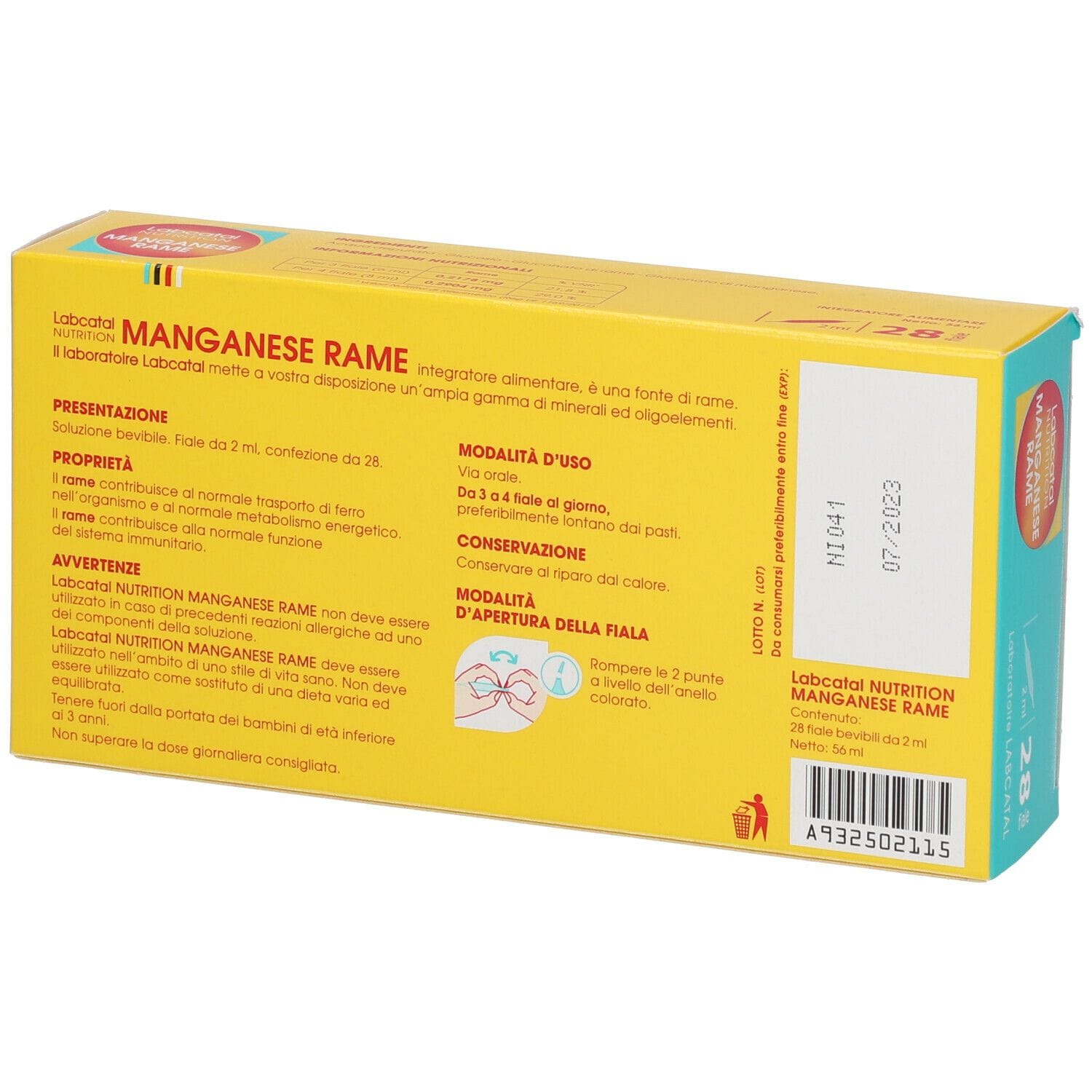 Integratore Labcatal Nutrition Manganese Rame, 28 fiale 2ml