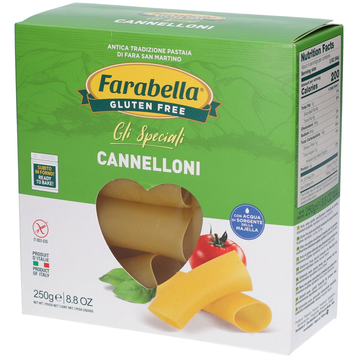 Pasta senza glutine Farabella Cannelloni, 250g