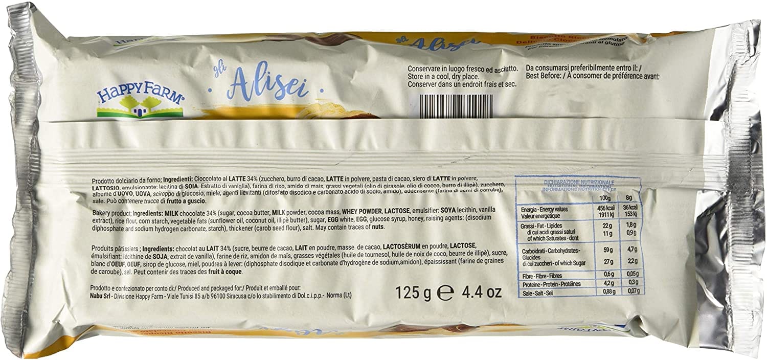 Biscotti al cioccolato senza glutine Happy Farm Alisei 125g