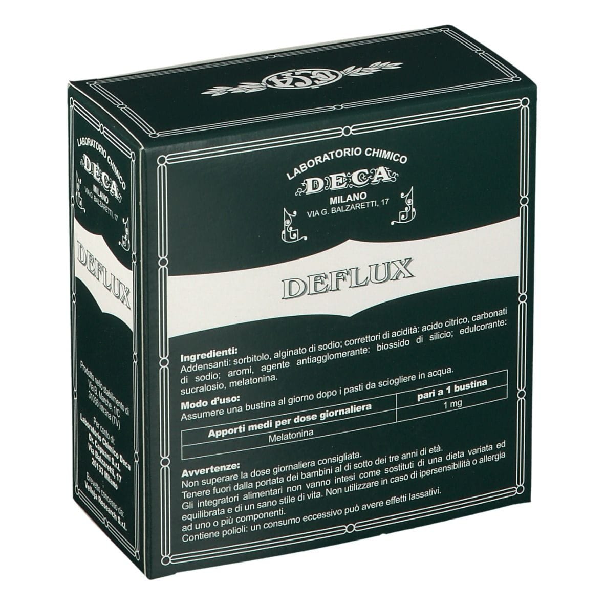 Integratore Deflux a base di melatonina, 20 bustine 4g