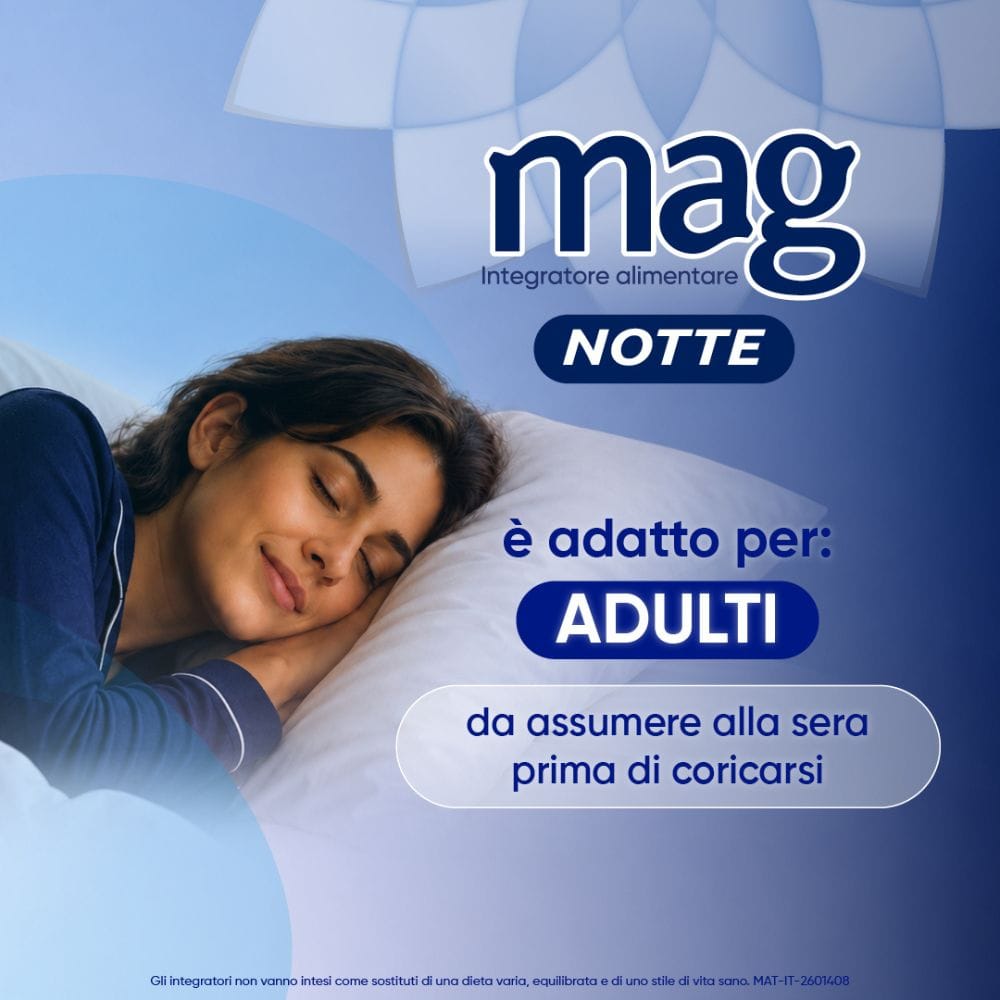 Mag Notte con Melatonina, Magnesio, Griffonia per Dormire Bene, Favorire il Rilassamento e Qualità del Sonno, 24 bst