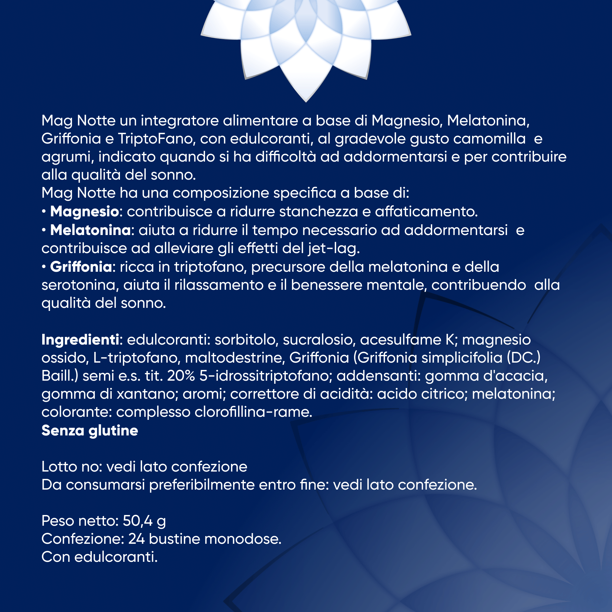 Mag Notte con Melatonina, Magnesio, Griffonia per Dormire Bene, Favorire il Rilassamento e Qualità del Sonno, 24 bst