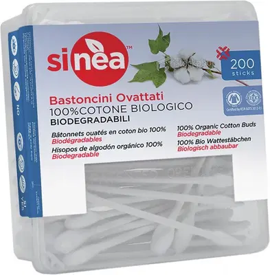 SINEA BASTONCINI OVATTATI 100% COTONE BIOLOGICO BIODEGRADABILE 200 PEZZI SINEA BASTONCINI OVATTATI 100% COTONE BIOLOGICO BIODEGRADABILE 200 PEZZI