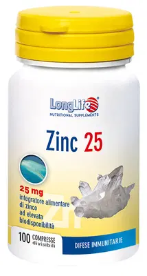 LONGLIFE ZINC 25 MG 100 COMPRESSE DIVISIBILI LONGLIFE ZINC 25 MG 100 COMPRESSE DIVISIBILI