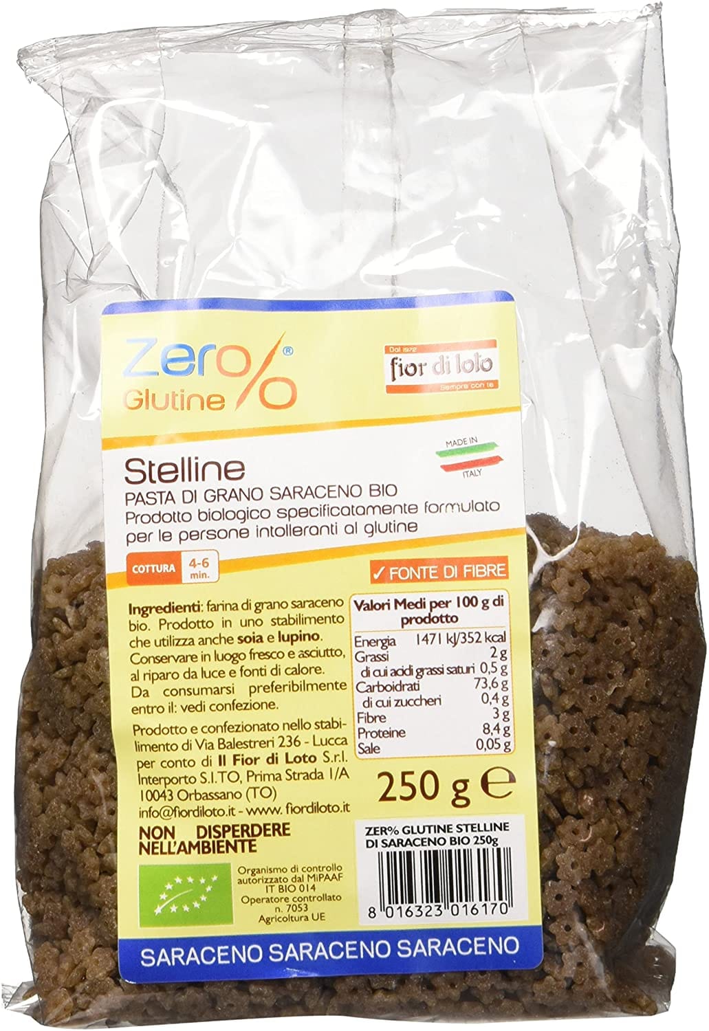 Zero% Glutine Stelline Grano Saraceno Integrale Senza Glutine Bio 250 G