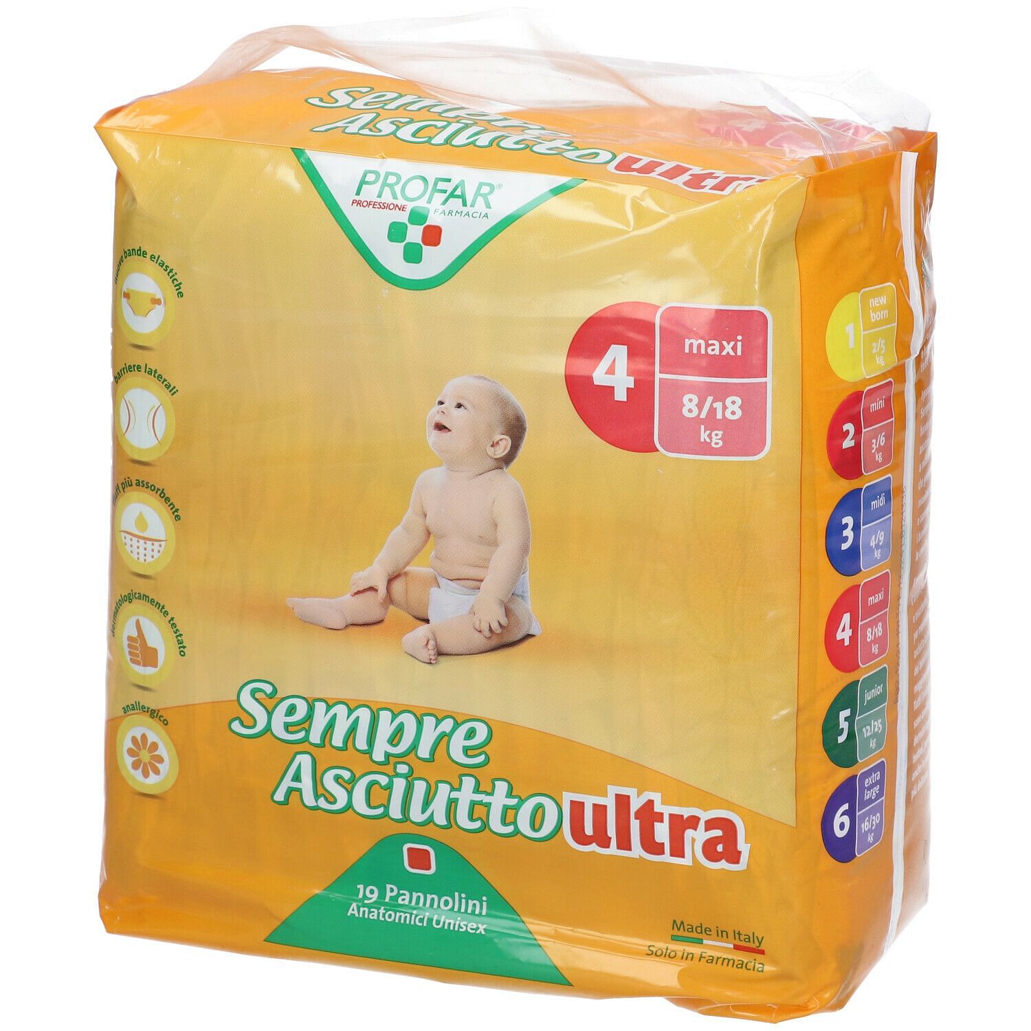 Sempre Asciutto Ultra Maxi Taglia 4 8/18 Kg 19 Pezzi Profar