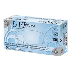GUANTO IN CLORURO DI POLIVINILE SUPERFICIE LISCIA PRIVO DI TALCO 100 PEZZI ARTICOLO UVIPW 9