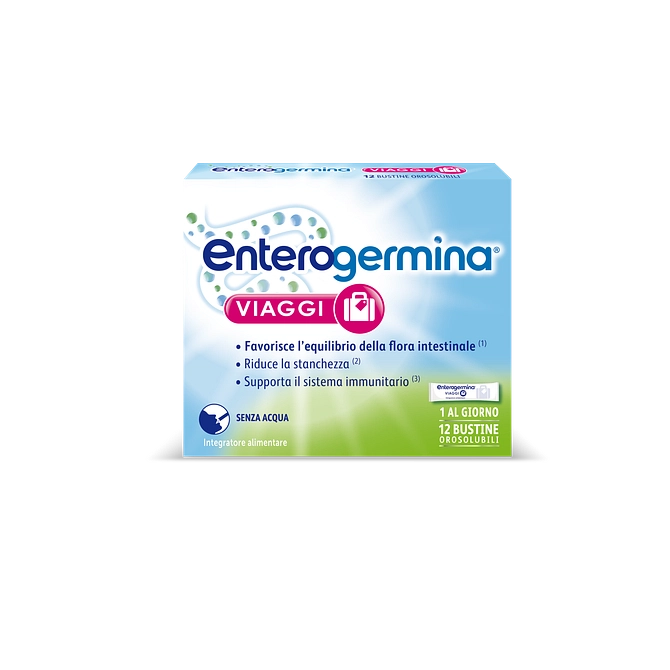 Enterogermina Viaggi, Integratore Alimentare Per Regolarità Intestinale Con Probiotici E Vitamina A, B12, B6, B9 E Vitamina D, Con Edulcorante, Gusto Fragola