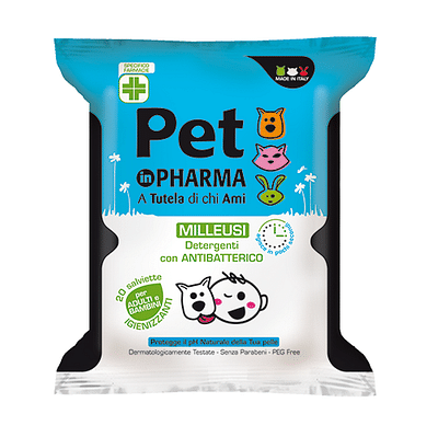 PET IN PHARMA SALVIETTE UMIDIFICATE IGIENIZZANTI CON ANTIBATTERICO PER ADULTI E BAMBINI 20 PEZZI