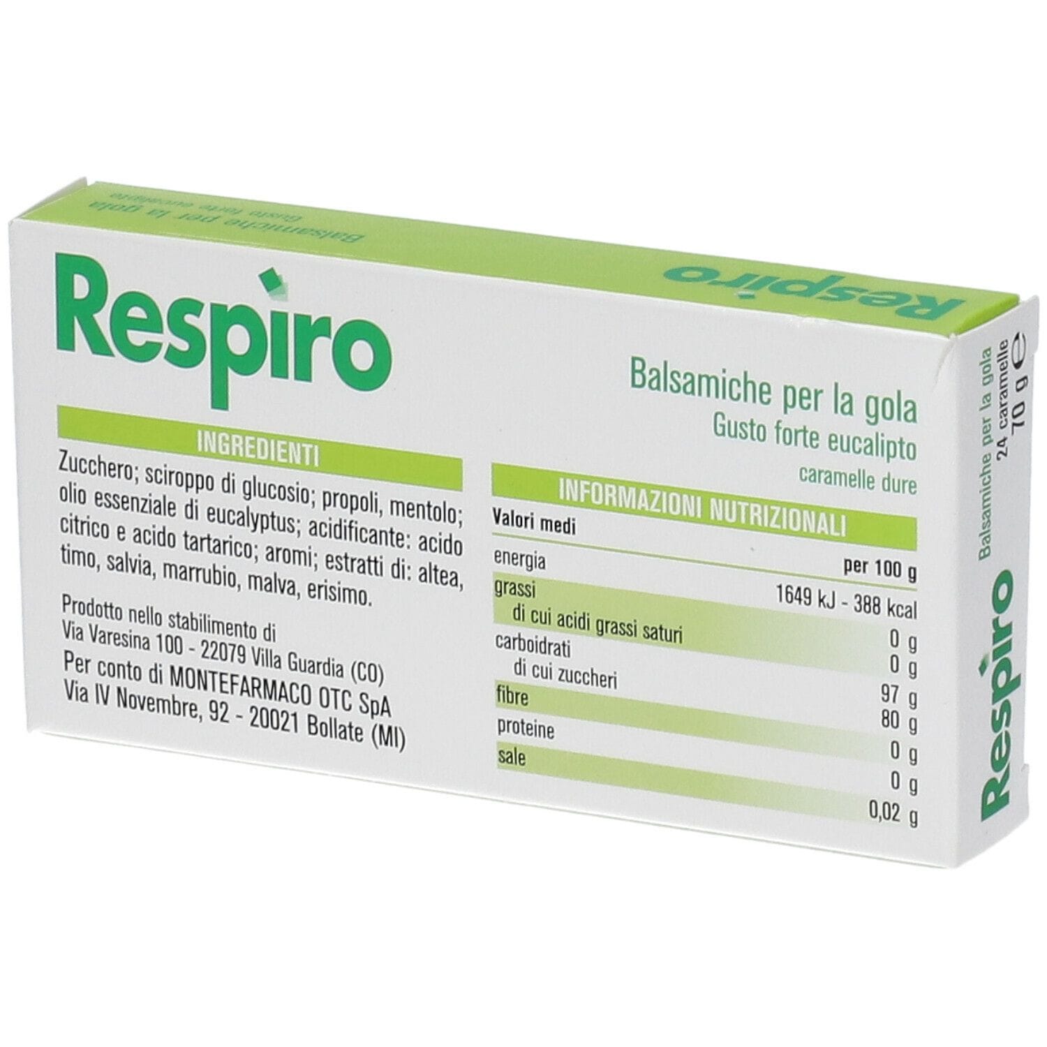 CARAMELLE BALSAMICHE PER LA GOLA RESPIRO GUSTO FORTE EUCALIPTO 24 PEZZI